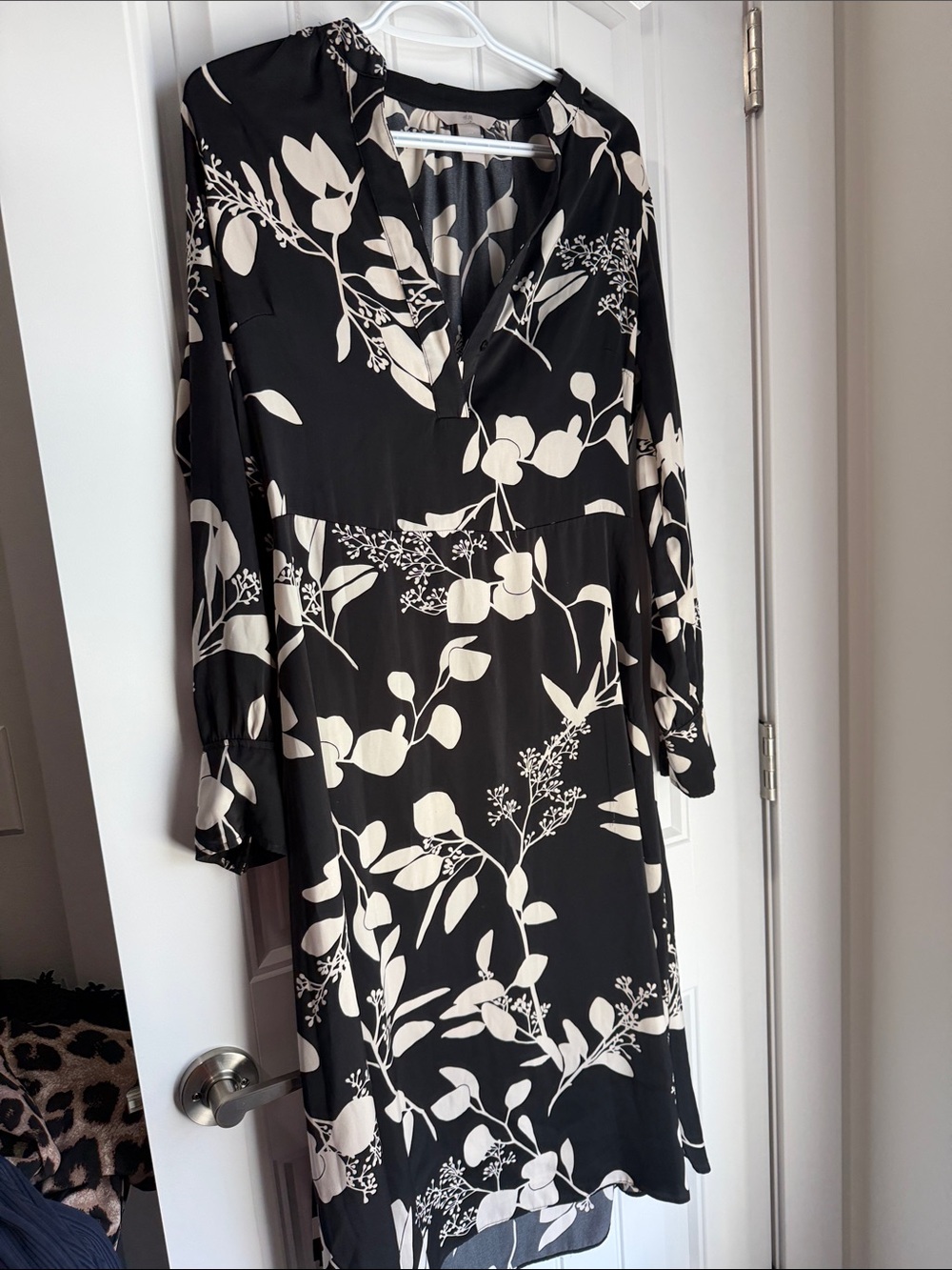 H&M Black Dress with Cream Floral Print, Long Sleeve